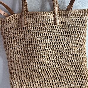 Zara Tan Woven Tote Bag